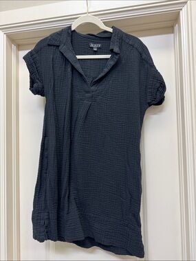 J. Crew Black Gauze Short-Sleeve Polo Tunic